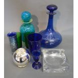 An Isle of Wight Glass Spill Vase together with a collection of similar glass ware