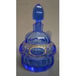 An Art Deco French Blue Glass and Gilded Scent Bottle