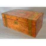 A Victorian Burr Walnut and Brass Bound Fold Over Writing Box with Leather Writing Slope,