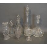 A 19th Century Pedestal Glass together with another similar and five cut glass decanters with