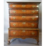 A George II Walnut Chest on Stand with four long drawers, brass handles and escutcheons,