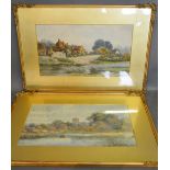 A Pair of Early 20th Century English Watercolours, Lake Scenes with Timber Frame Buildings,