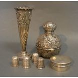 A Birmingham Silver Scent Bottle of Globular Form, together with a silver spill vase,