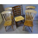 An Early 19th Century Lancashire Oak Ladder Back Chair with Rush Seat, converted to a rocking chair,
