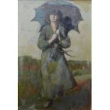 Karolina Larusdottir, 1944 onwards, Iceland STUDY OF A GIRL WITH UMBRELLA Oil on board,