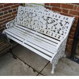 A Painted Aluminium Garden Bench in the Coalbrookdale Style with a pierced back and slatted seat