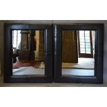 A Pair of Modern Leather Style Rectangular Cushioned Frame Wall Mirrors,