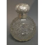 A Birmingham Silver and Cut Glass Large Scent Bottle with Screw Top,