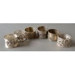 A Collection of Six Chinese White Metal Napkin Rings
