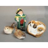 A Royal Doulton Figure 'Bumbles' together with a Royal Doulton Model of a Dog and two model birds