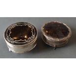 A London Silver Pique Work Cylindrical Covered Box with Scroll Feet,