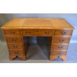 A Reproduction Yew Wood Twin Pedestal Desk,