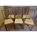 A Set of Six Mahogany Satinwood Crossbanded Dining Chairs by Shoolbred & Company,