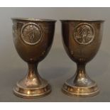 A Pair of London Silver 'His and Hers' Egg Cups,
