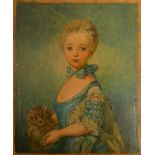 An Early 20th Century Portrait Miniature of a Girl Holding a Cat, watercolour,