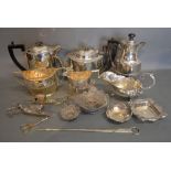A Silver Plated Four Piece Tea Service of Half Lobed Form together with a collection of other
