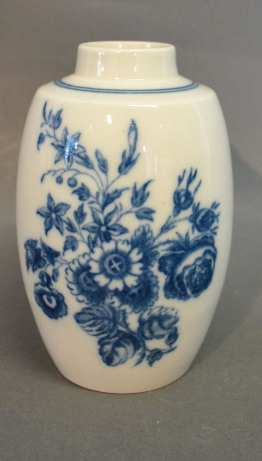 An 18th Century Caughley Tea Canister of Oviform,