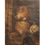 After Landseer TWO DOGS WITHIN AN INTERIOR Oil on canvas,
