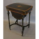 A Victorian Ebonised Walnut and Marquetry Inlaid Work Table,