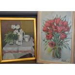 Karolina Larusdottir, 1944 onwards, Iceland STILL LIFE VASE OF TULIPS Oil on board, signed,