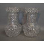 A Pair of Good Quality Early 20th Century Cut Glass Flower Vases, each with a cut glass liner,