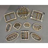 A Group of Ten 19th Century Diamante Set Buckles to include an oval buckle with ribbon surmount