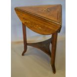 An Edwardian Rosewood Marquetry Inlaid Drop Flap Centre Table of Triangular Form,