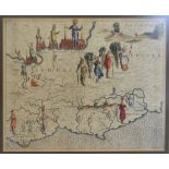 A 17th Century Coloured Map of Surrey and Sussex by M Drayton,