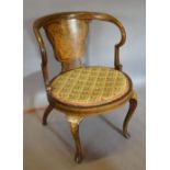 An Edwardian Mahogany Marquetry Inlaid Tub Shaped Chair,