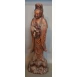 A 19th Century Chinese Hardwood Carved Figure 60 cms tall