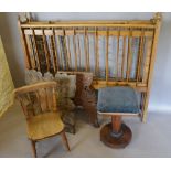 A William IV Rosewood Revolving Piano Stool, together with an Eastern carved folding table,