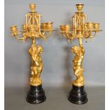 A Pair of Late 19th Century French Large Ormolu Candelabrum each with five branches above a centre