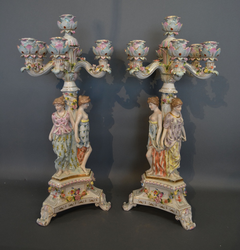 A Pair of Continental Porcelain Large Candelabrum,