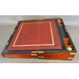A 19th Century Mahogany Brass Bound Campaign Fold Over Writing Box,