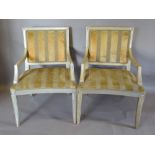 A Pair of French Grey Painted Armchairs,