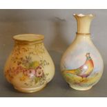 A Worcester Locke & Company Worcester Squat Vase of Oviform, hand painted with a pheasant,