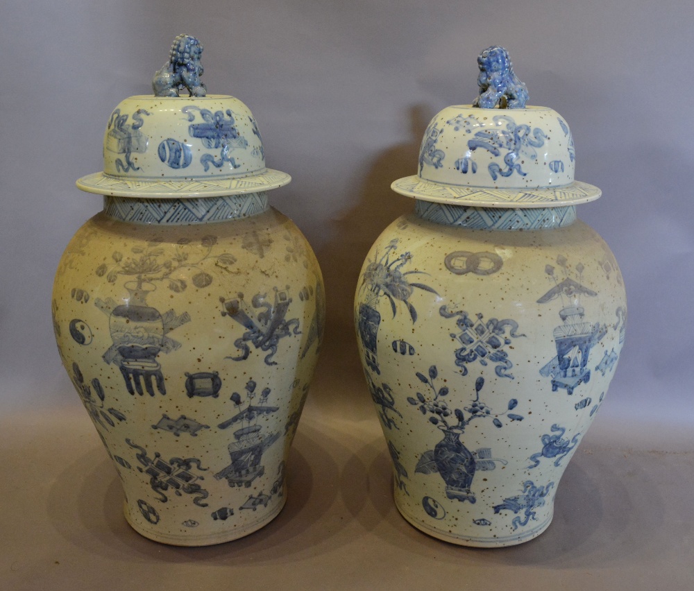 A Pair of Chinese Large Floor Standing Covered Vases,