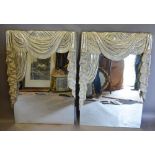 A Pair of Rectangular Wall Mirrors with Gilded and Painted Drapes,