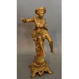 A Late 19th Century French Gilt Metal Mounted Figure with variegated marble column,