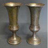 A Pair of Victorian Silver Vases of Shaped Form with Circular Pedestal Bases, Birmingham 1864,