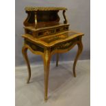 A Late 19th Early 20th Century French Kingwood Gilt Metal Mounted Marquetry Bonheur du Jour,