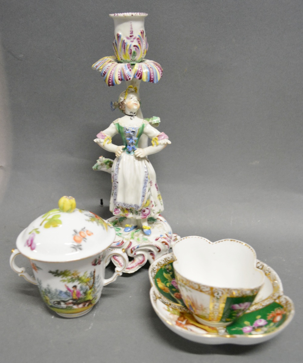 A German Porcelain Covered Two Handled Chocolate Cup,