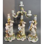 A German Porcelain Three Branch Candelabrum,