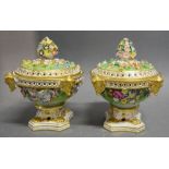 A Pair of 19th Century Crown Derby Covered Pot Pourri each with foliate encrusted decoration and
