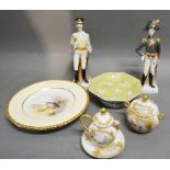 A French Porcelain Part Cabaret Set, together with a Wedgwood cabinet plate,