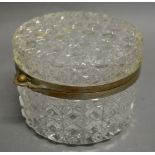 A 20th Century Cut Glass Cylindrical Casket with Metal Mounts,