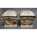 A Pair of Naples Porcelain Boxes of Sarcophagus Form decorated in relief with Figures and