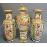A Garniture of Three 19th Century Canton Vases,