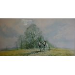 David Shepherd 'A Ploughing Team' a large coloured print signed in pencil,