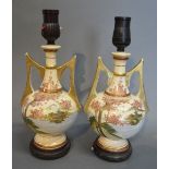 A Pair of Japanese Satsuma Earthenware Two Handled Table Lamps,